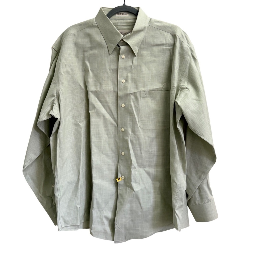 Pronto Uomo Mens XL Non Iron Button Down Shirt Sage Green Textured 100% Cotton